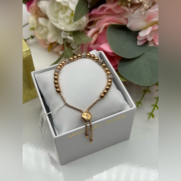 Michael Kors Brilliance Rose Gold Adjustable Crystal Beaded Slider Bracelet - Picture 10 of 15